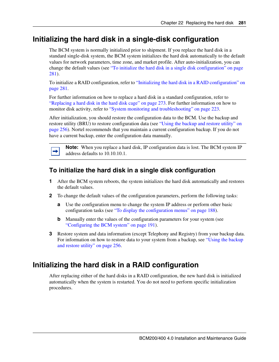 Initializing the hard disk in a raid configuration | Nortel Networks BCM200/400 User Manual | Page 281 / 394