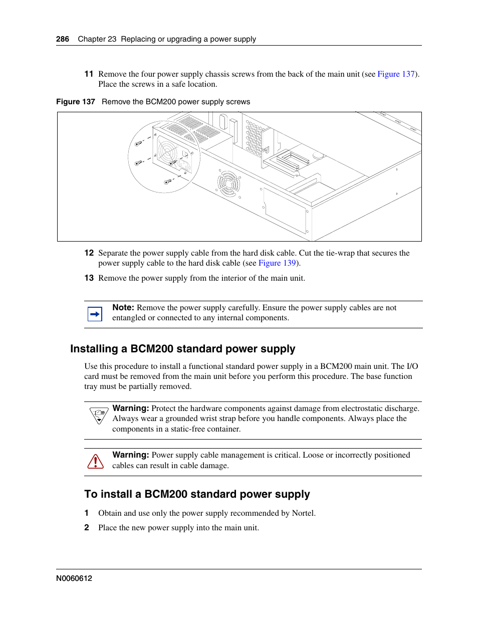 Installing a bcm200 standard power supply, To install a bcm200 standard power supply | Nortel Networks BCM200/400 User Manual | Page 286 / 394