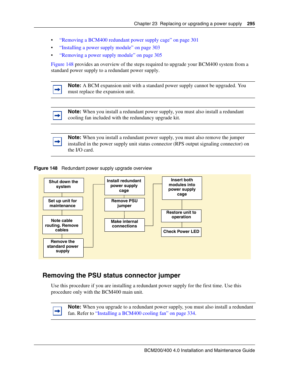 Removing the psu status connector jumper | Nortel Networks BCM200/400 User Manual | Page 295 / 394