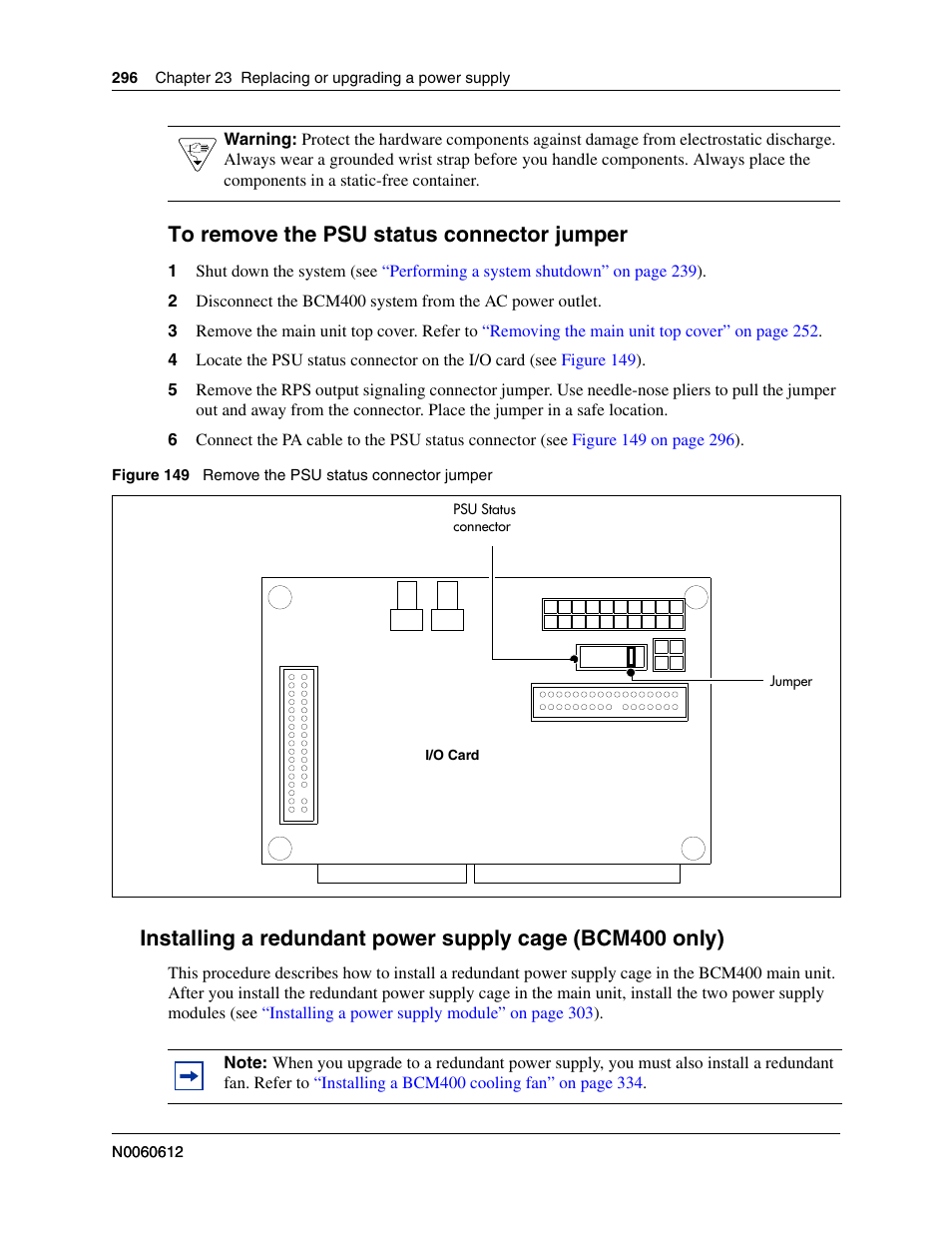 To remove the psu status connector jumper | Nortel Networks BCM200/400 User Manual | Page 296 / 394