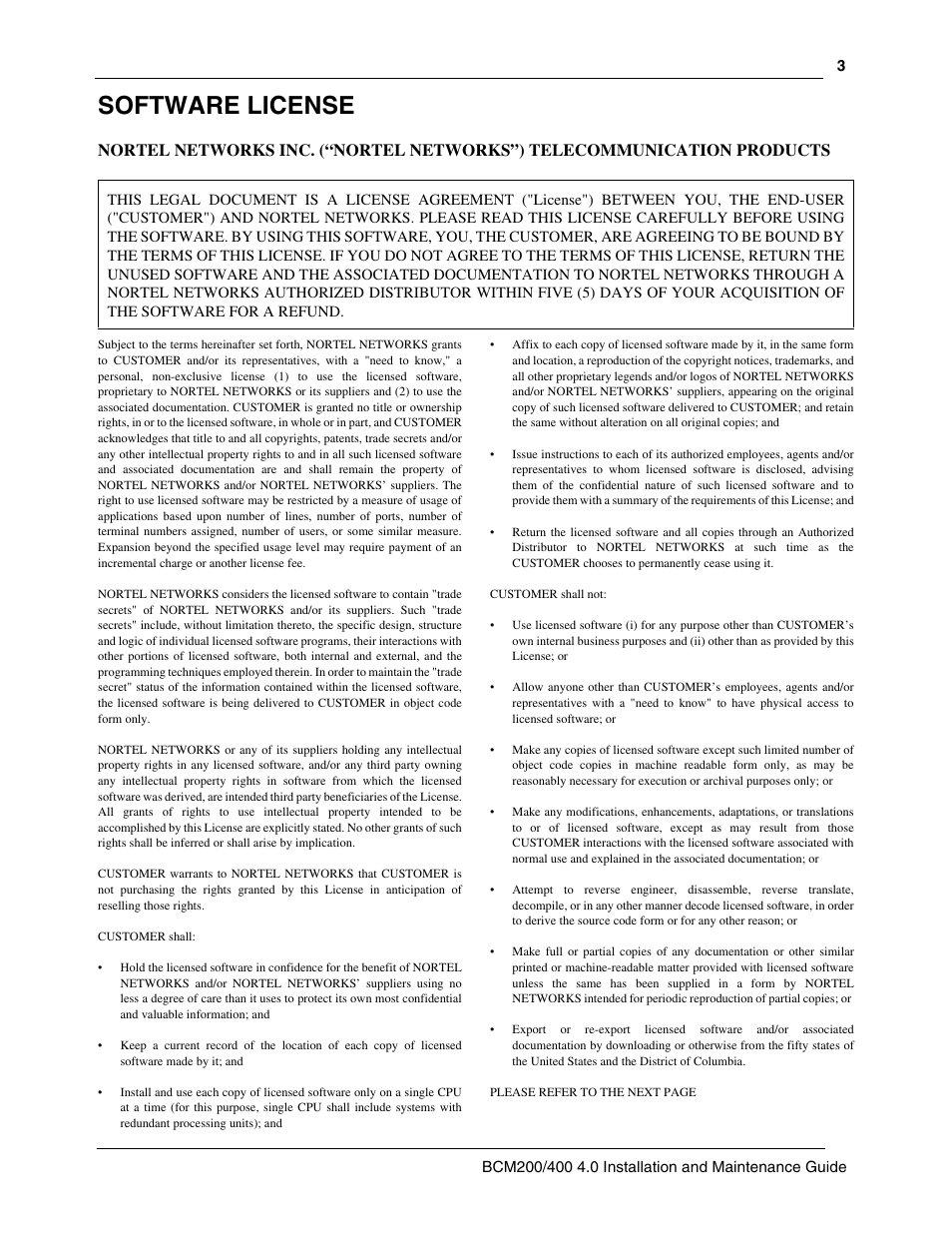 Software license | Nortel Networks BCM200/400 User Manual | Page 3 / 394