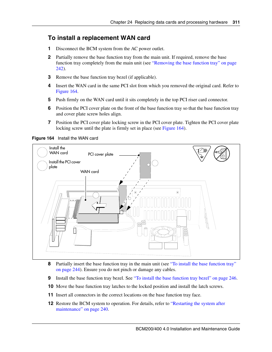 To install a replacement wan card | Nortel Networks BCM200/400 User Manual | Page 311 / 394