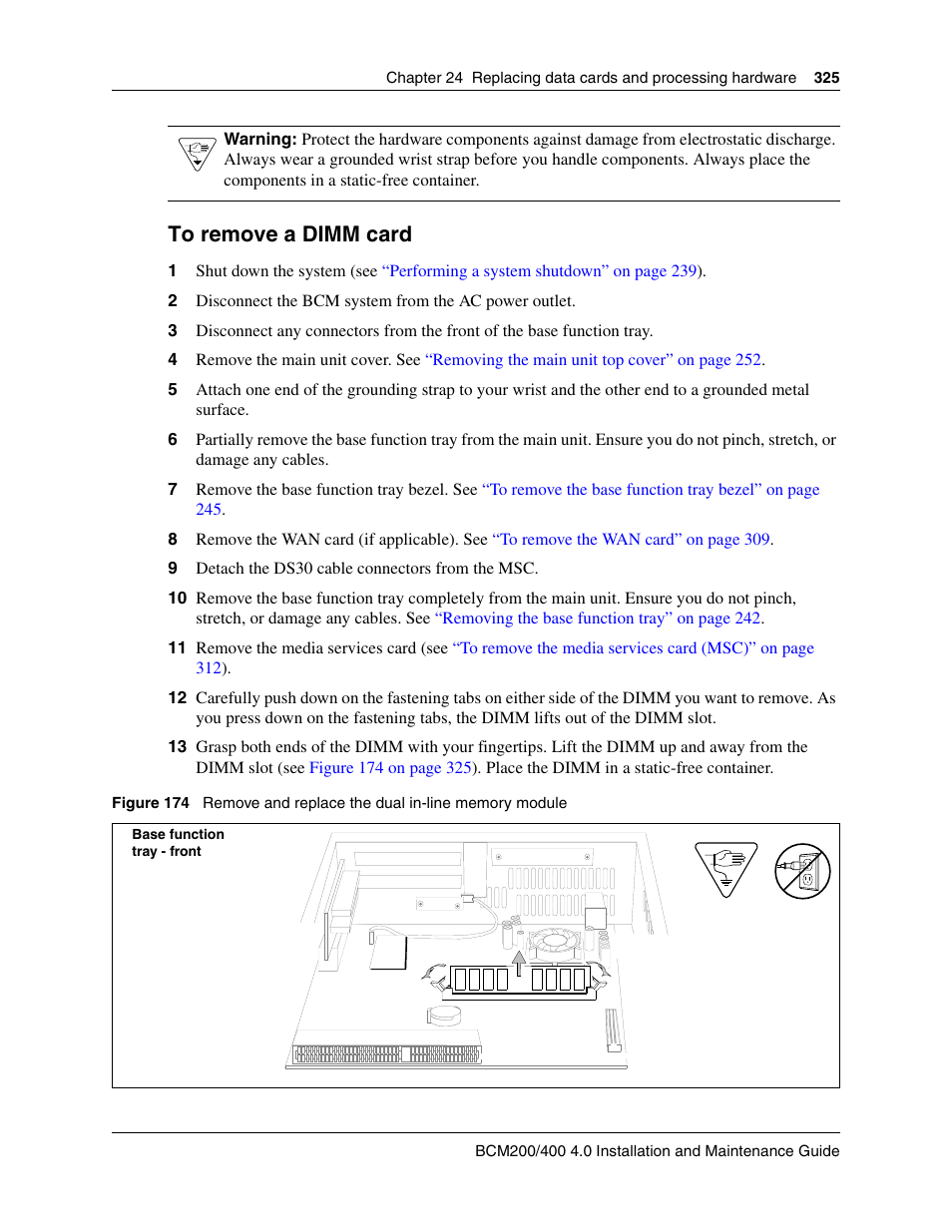 To remove a dimm card | Nortel Networks BCM200/400 User Manual | Page 325 / 394