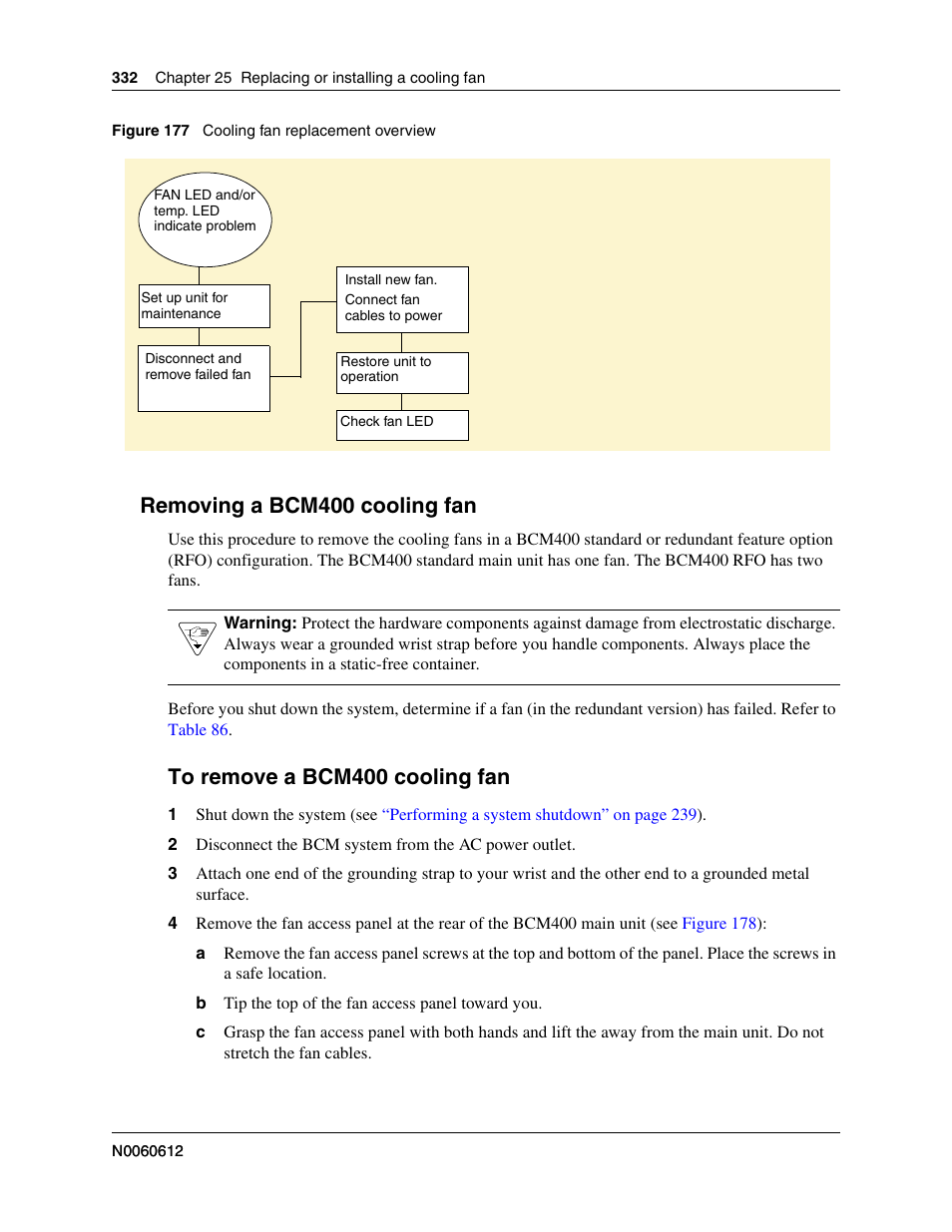 Removing a bcm400 cooling fan, To remove a bcm400 cooling fan, Figure 177 | Provide | Nortel Networks BCM200/400 User Manual | Page 332 / 394