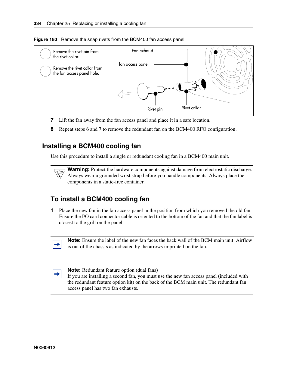 Installing a bcm400 cooling fan, To install a bcm400 cooling fan, Installing a bcm400 cooling | Installing a, On. see | Nortel Networks BCM200/400 User Manual | Page 334 / 394