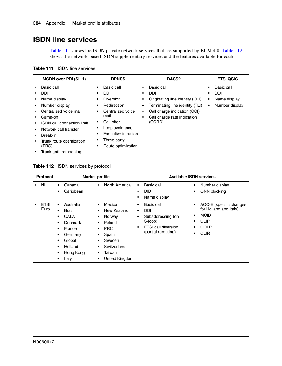 Isdn line services | Nortel Networks BCM200/400 User Manual | Page 384 / 394