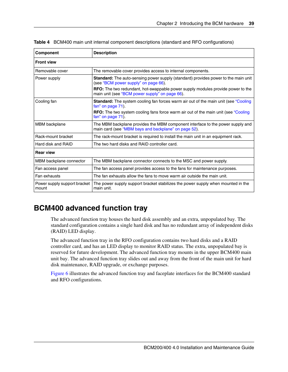 Bcm400 advanced function tray, Table 4 | Nortel Networks BCM200/400 User Manual | Page 39 / 394