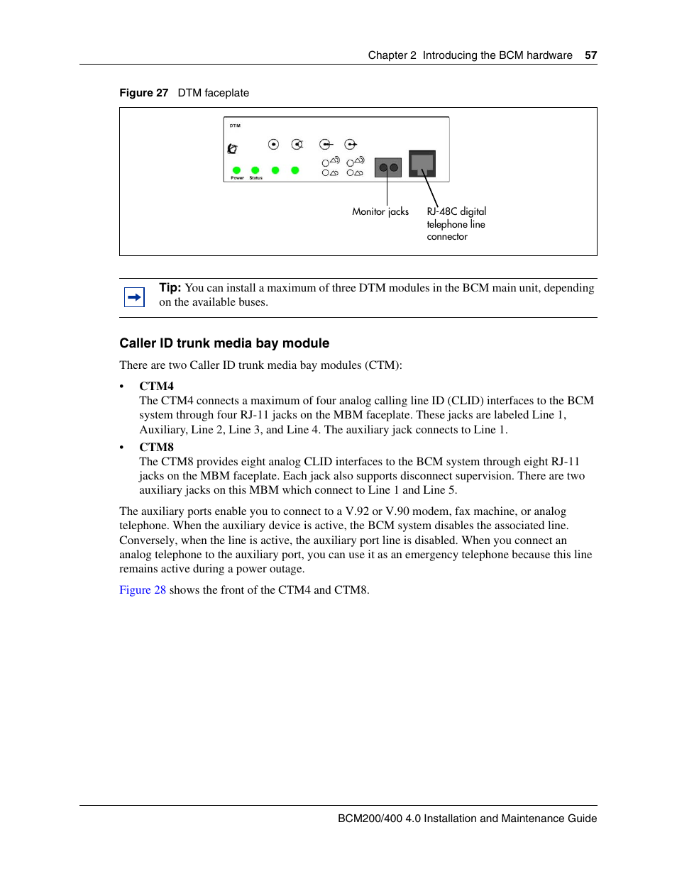 Caller id trunk media bay, Figure 27 | Nortel Networks BCM200/400 User Manual | Page 57 / 394