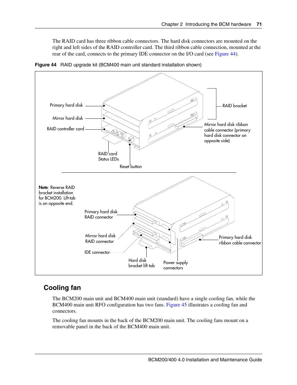 Cooling fan, Main unit (see, Cooling fan” on | Cooling | Nortel Networks BCM200/400 User Manual | Page 71 / 394