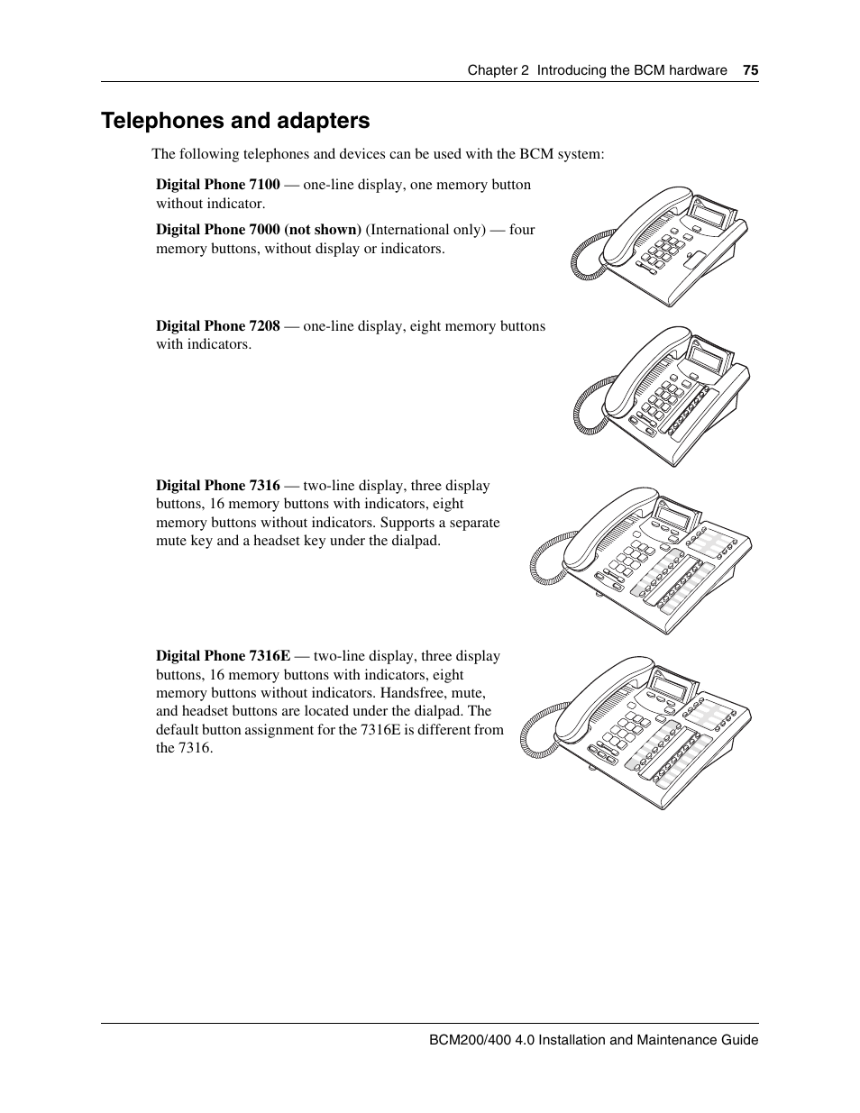 Telephones and adapters | Nortel Networks BCM200/400 User Manual | Page 75 / 394