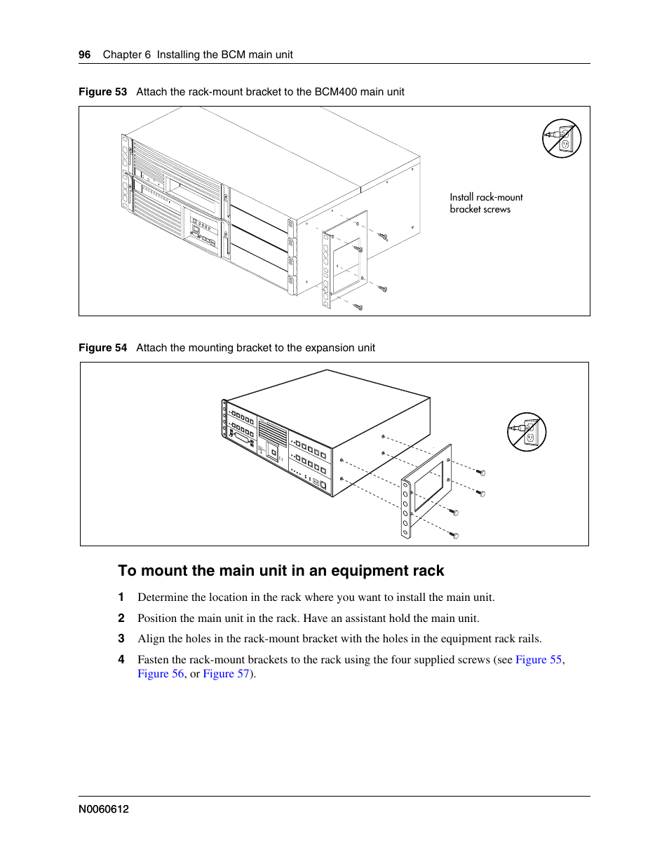To mount the main unit in an equipment rack, Figure 53, Figure | Nortel Networks BCM200/400 User Manual | Page 92 / 394