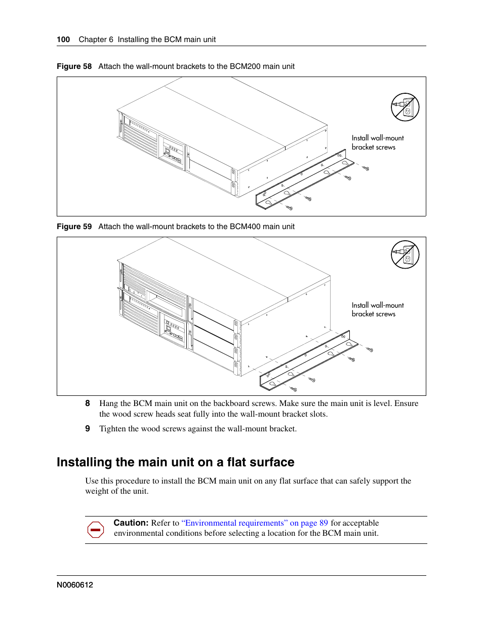 Installing the main unit on a flat surface, Refer to, Figure 58 | Figure 59 | Nortel Networks BCM200/400 User Manual | Page 96 / 394