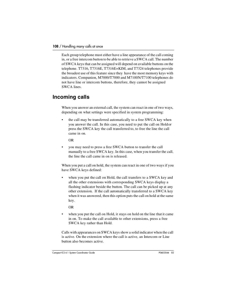 Incoming calls, Incoming calls 108 | Nortel Networks 6.1 User Manual | Page 108 / 278