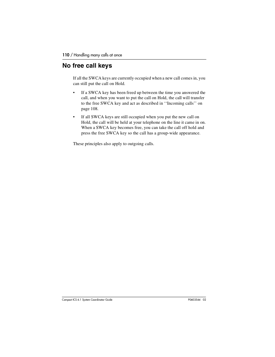 No free call keys, No free call keys 110 | Nortel Networks 6.1 User Manual | Page 110 / 278