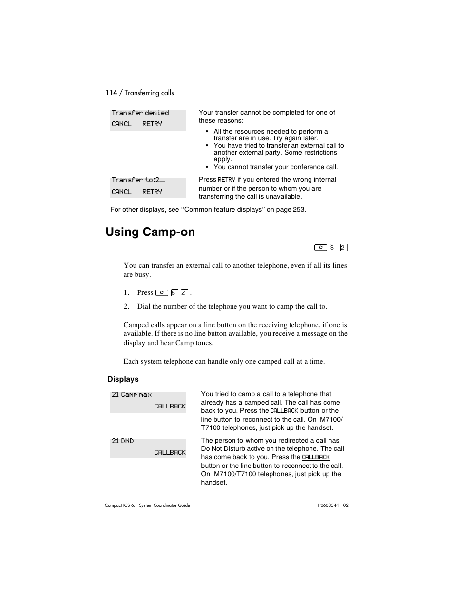 Using camp-on, Using camp-on 114 | Nortel Networks 6.1 User Manual | Page 114 / 278