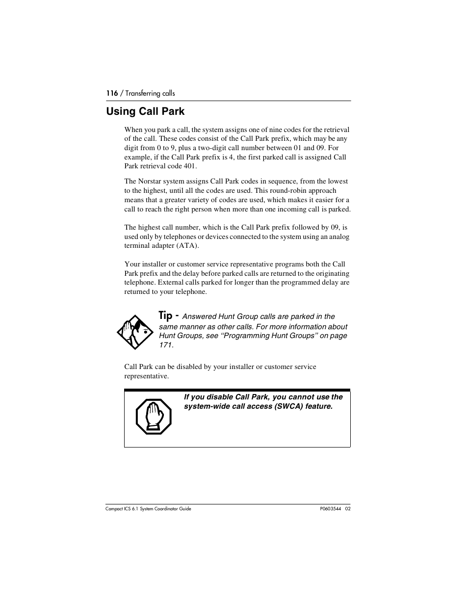 Using call park, Using call park 116 | Nortel Networks 6.1 User Manual | Page 116 / 278