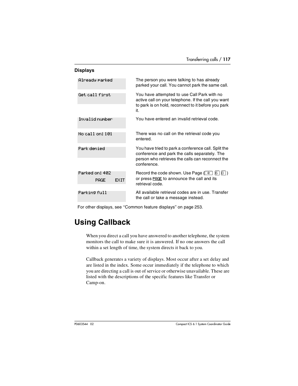 Using callback, Using callback 117 | Nortel Networks 6.1 User Manual | Page 117 / 278