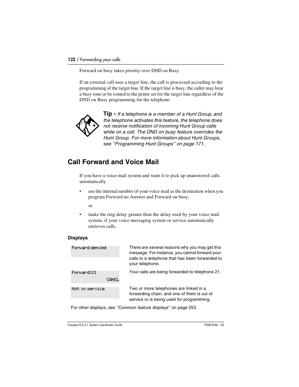 Call forward and voice mail, Call forward and voice mail 122 | Nortel Networks 6.1 User Manual | Page 122 / 278