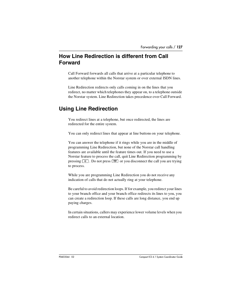 Using line redirection, Using line redirection 127 | Nortel Networks 6.1 User Manual | Page 127 / 278