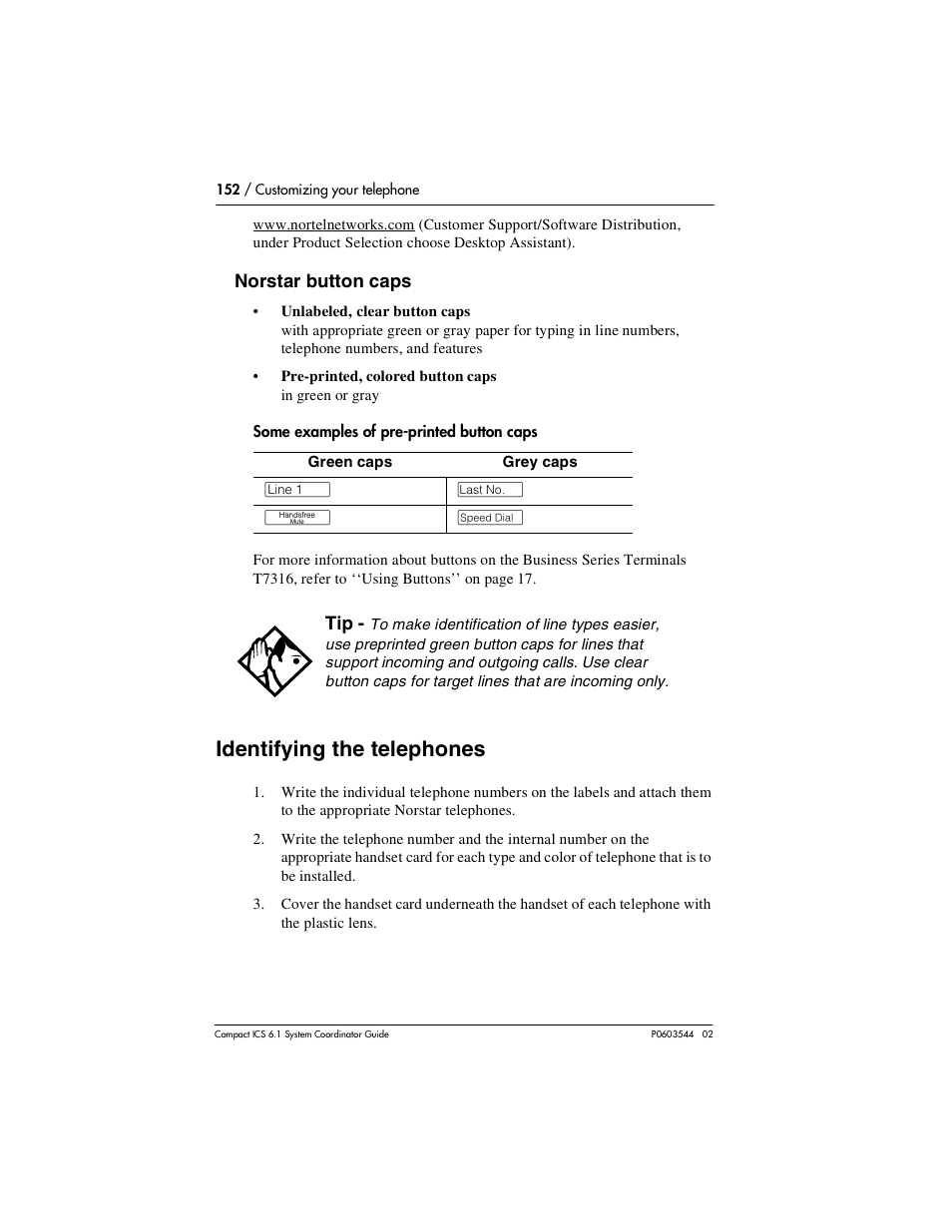 Identifying the telephones, Identifying the telephones 152 | Nortel Networks 6.1 User Manual | Page 152 / 278