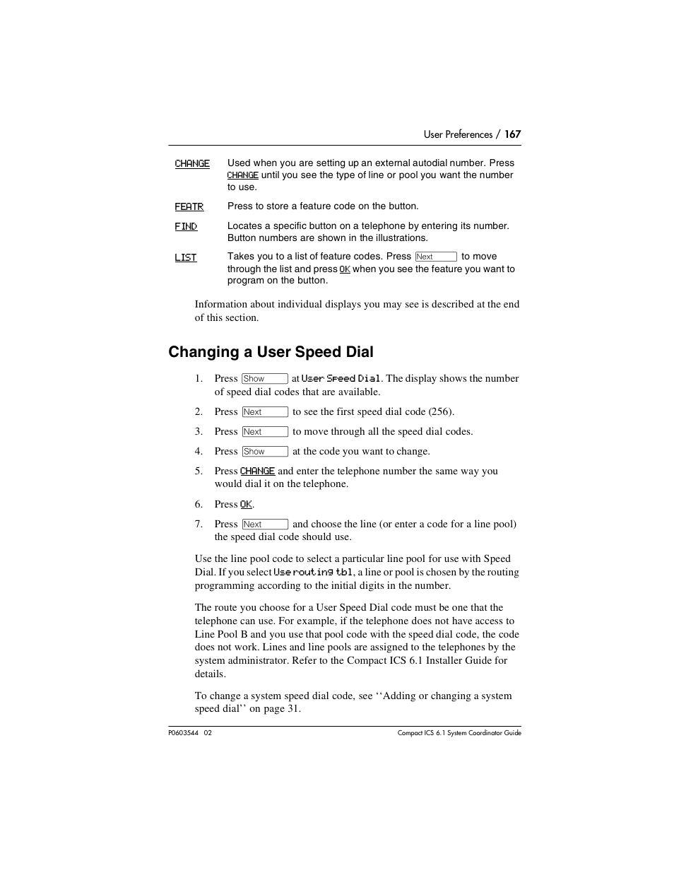 Changing a user speed dial, Changing a user speed dial 167 | Nortel Networks 6.1 User Manual | Page 167 / 278