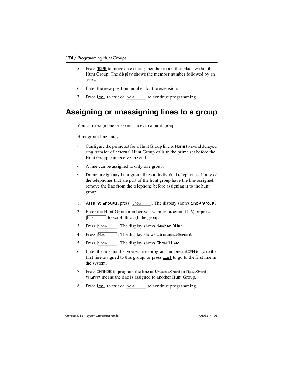 Assigning or unassigning lines to a group, Assigning or unassigning lines to a group 174 | Nortel Networks 6.1 User Manual | Page 174 / 278