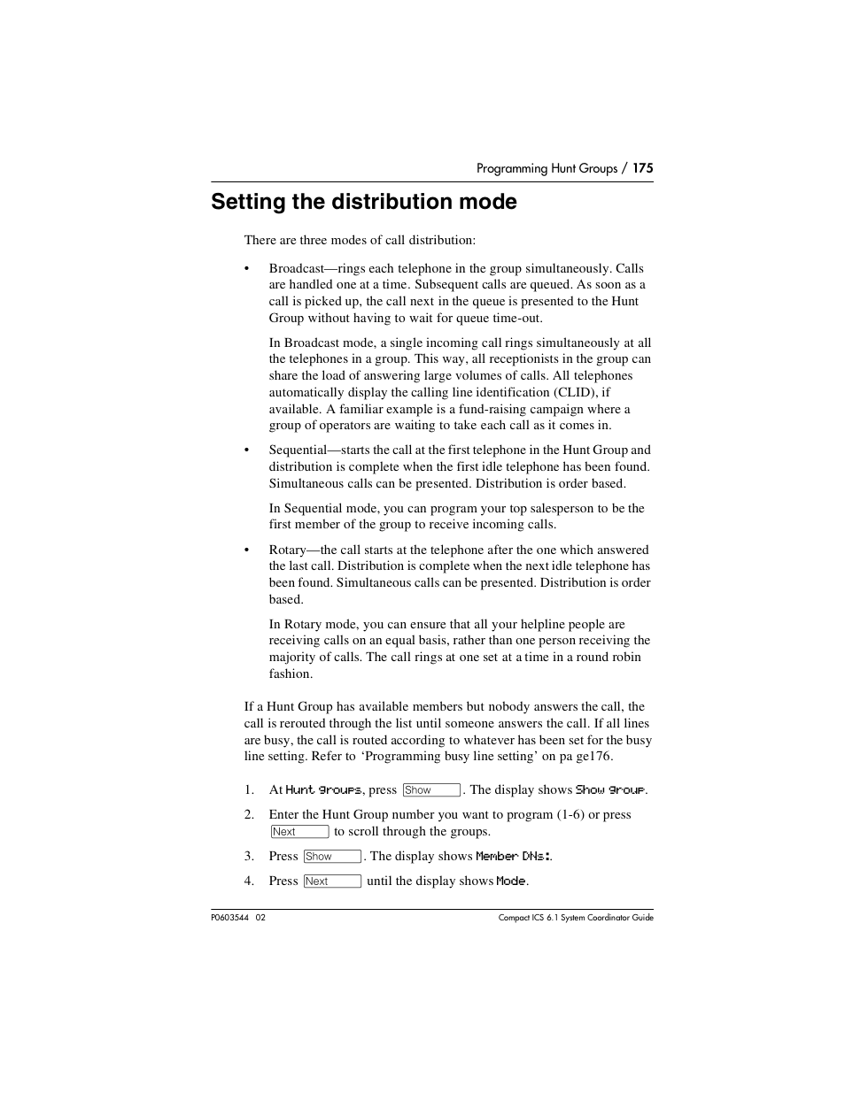 Setting the distribution mode, Setting the distribution mode 175 | Nortel Networks 6.1 User Manual | Page 175 / 278