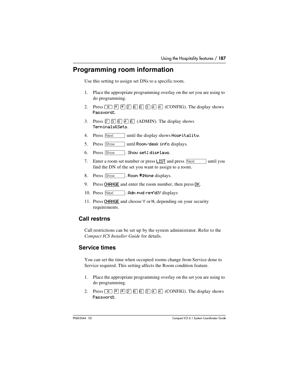 Programming room information, Programming room information 187 | Nortel Networks 6.1 User Manual | Page 187 / 278