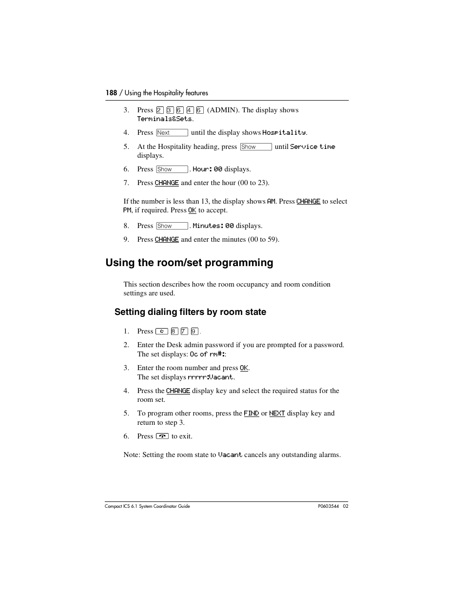 Using the room/set programming, Using the room/set programming 188 | Nortel Networks 6.1 User Manual | Page 188 / 278