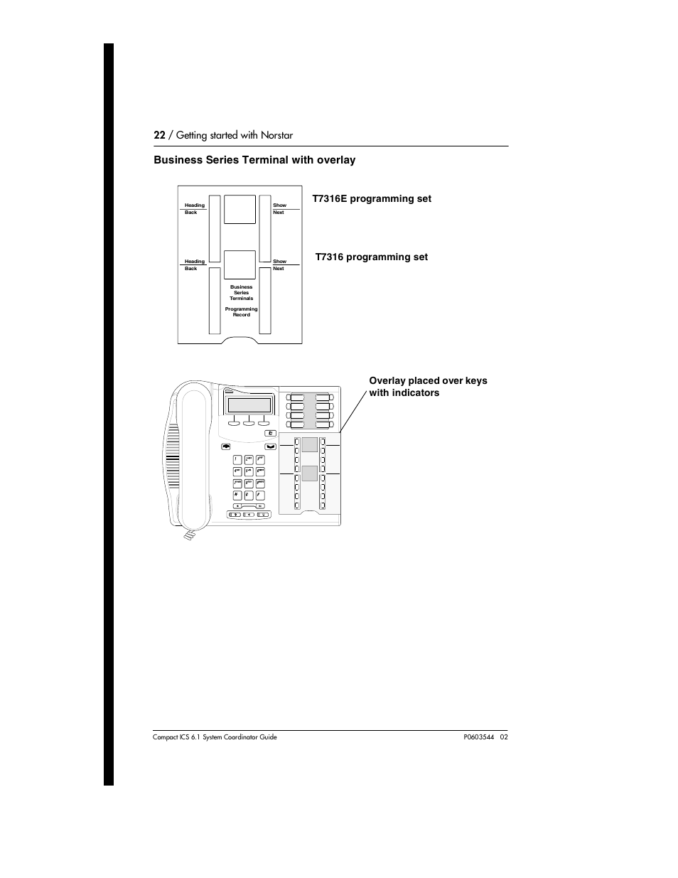 Business series terminal with overlay, 22 / getting started with norstar | Nortel Networks 6.1 User Manual | Page 22 / 278