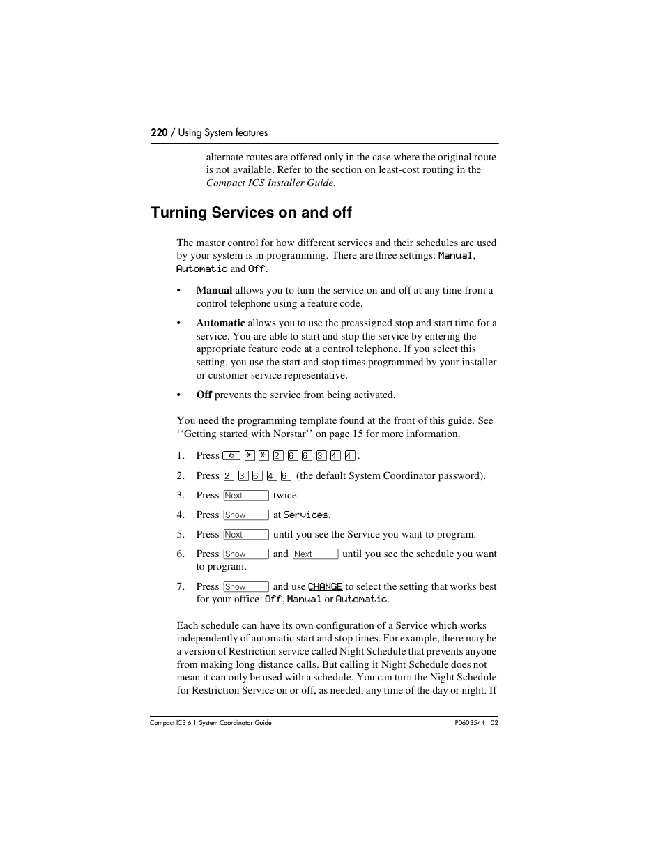 Turning services on and off | Nortel Networks 6.1 User Manual | Page 220 / 278
