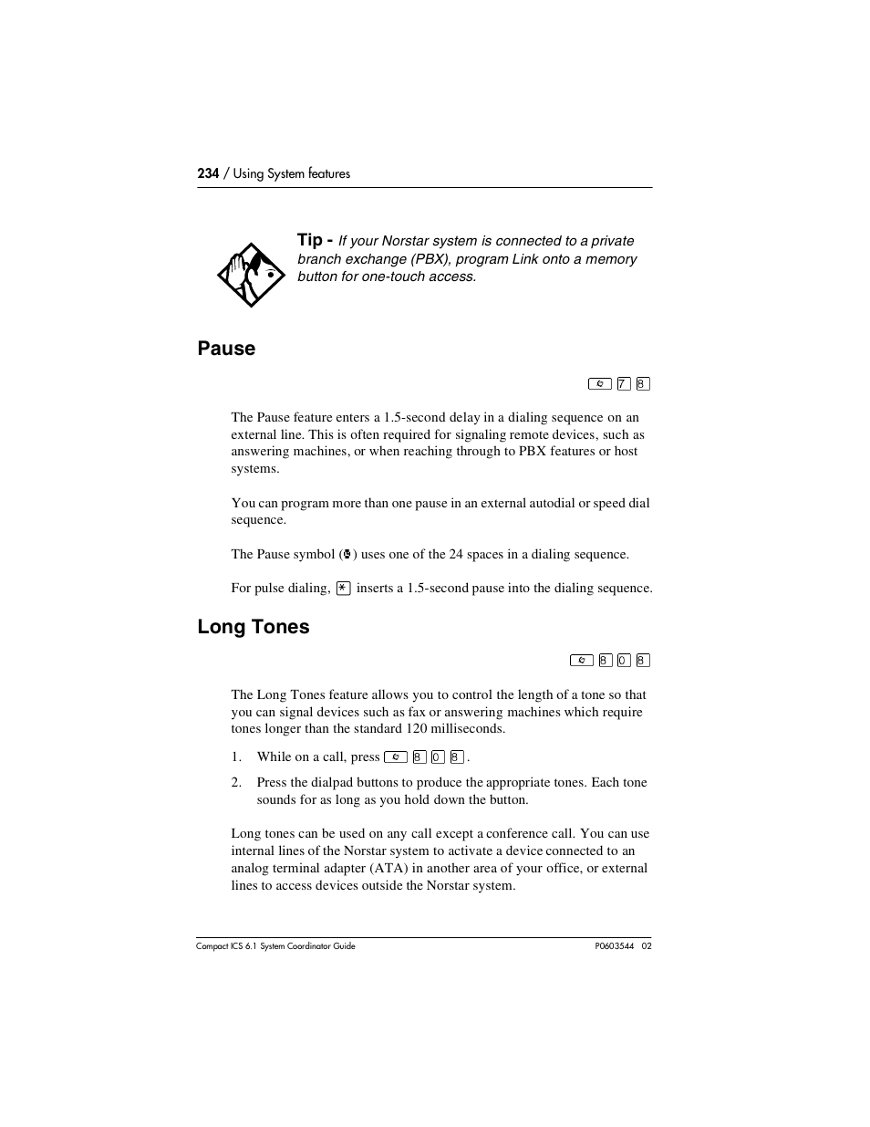 Pause, Long tones, Pause 234 | Long tones 234 | Nortel Networks 6.1 User Manual | Page 234 / 278