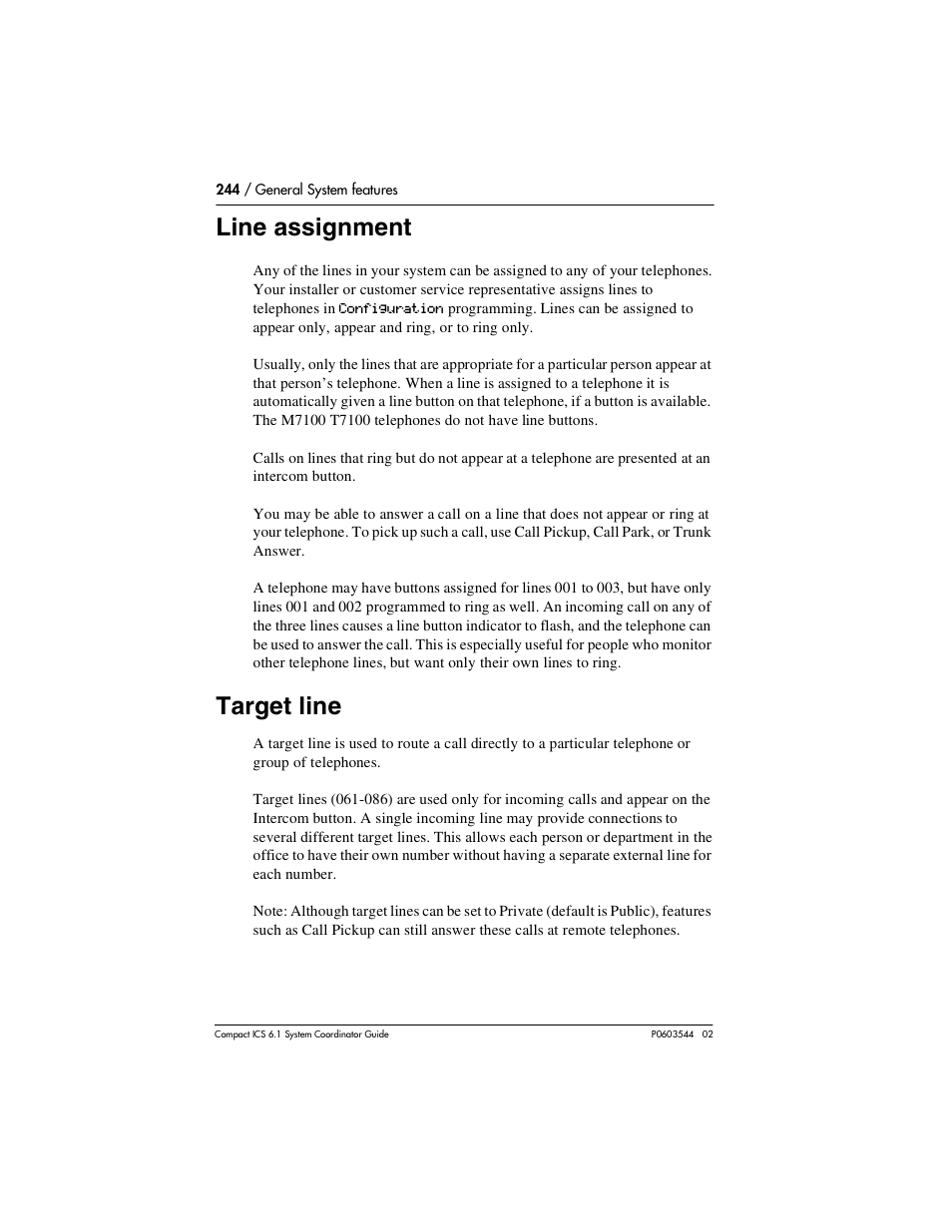 Line assignment, Target line, Line assignment 244 | Target line 244 | Nortel Networks 6.1 User Manual | Page 244 / 278