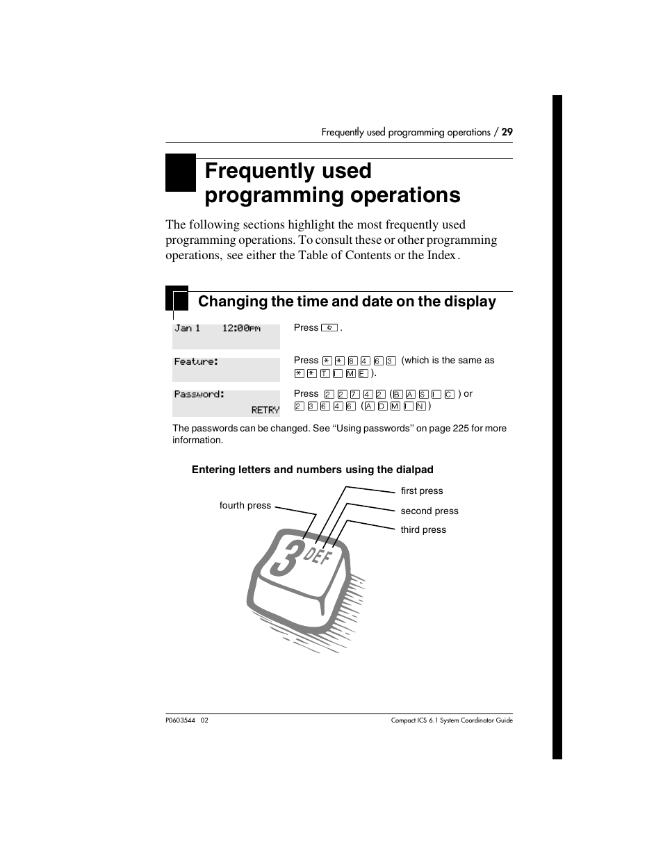 Frequently used programming operations, Changing the time and date on the display, Frequently used programming operations 29 | Changing the time and date on the display 29 | Nortel Networks 6.1 User Manual | Page 29 / 278