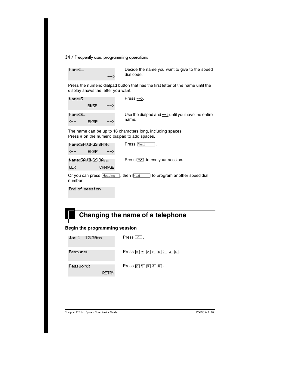 Changing the name of a telephone, Changing the name of a telephone 34 | Nortel Networks 6.1 User Manual | Page 34 / 278
