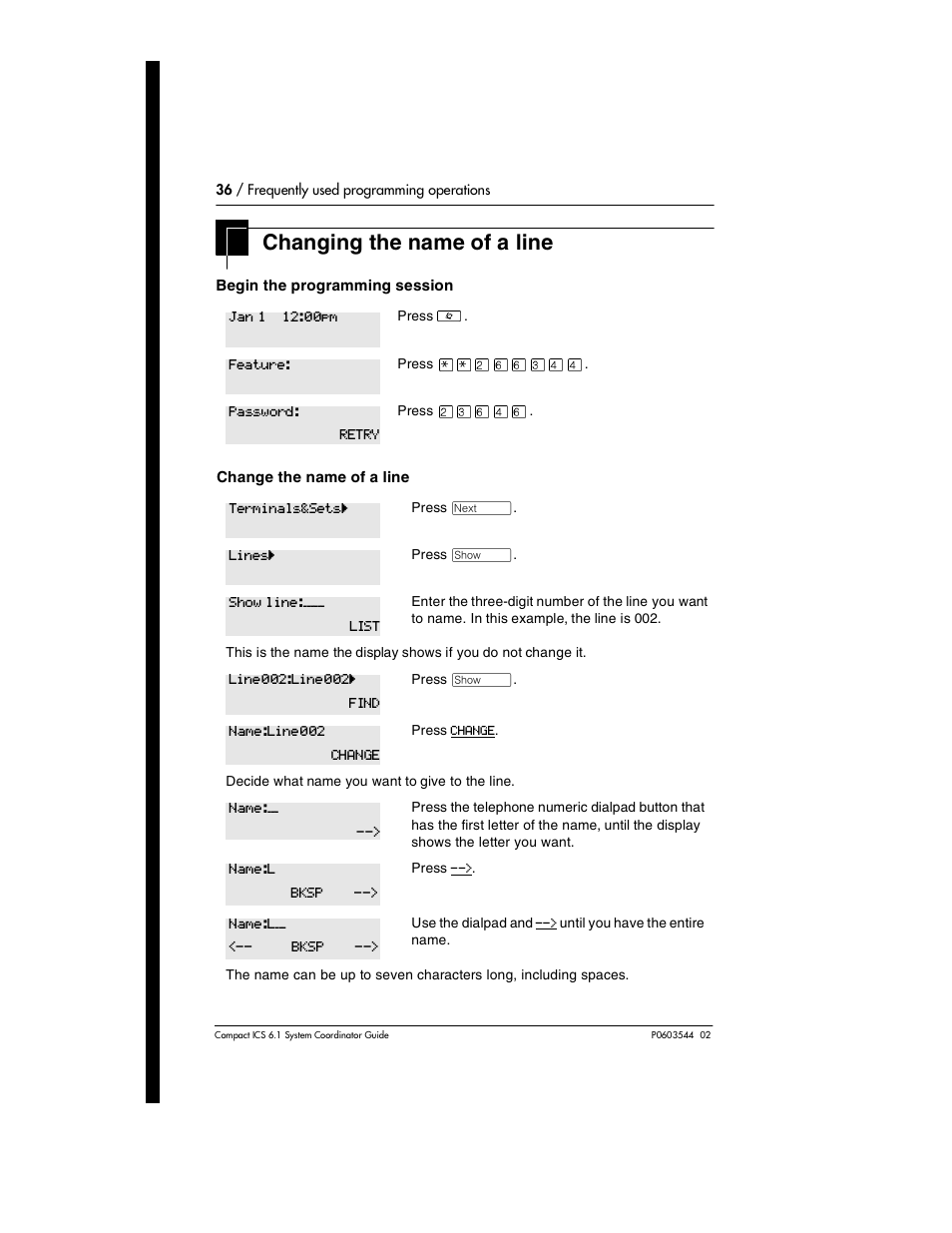 Changing the name of a line, Changing the name of a line 36 | Nortel Networks 6.1 User Manual | Page 36 / 278