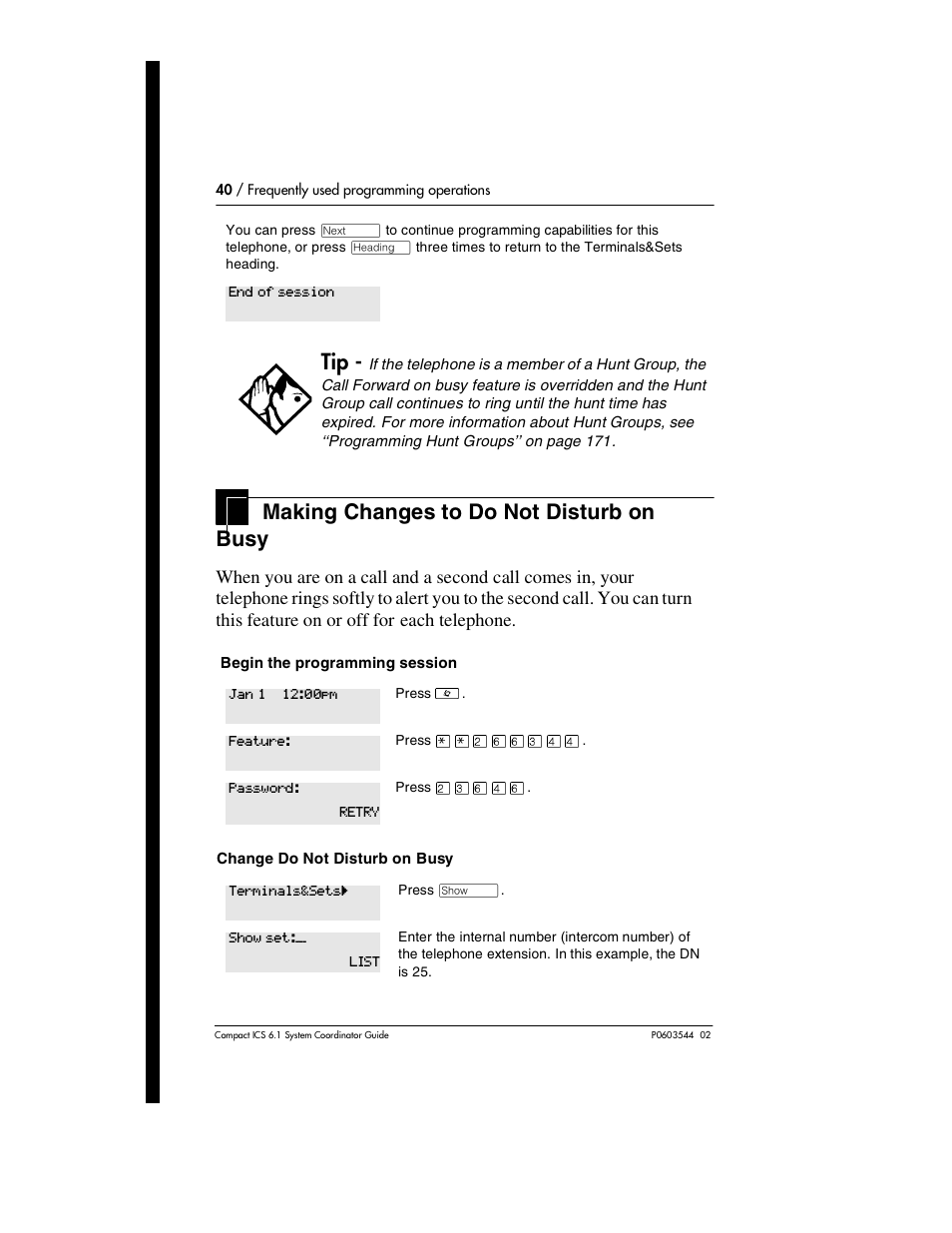 Making changes to do not disturb on busy, Making changes to do not disturb on busy 40 | Nortel Networks 6.1 User Manual | Page 40 / 278