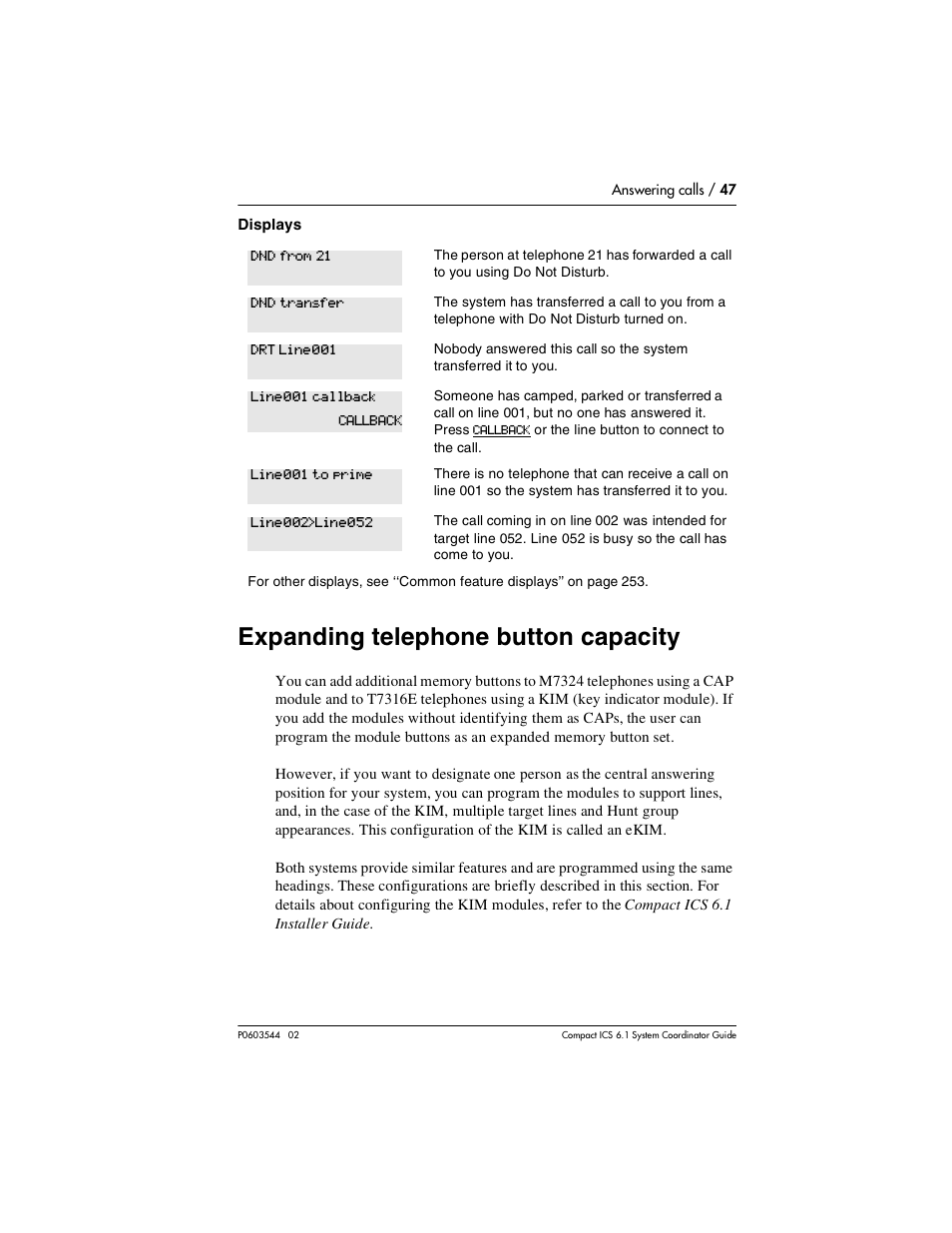 Expanding telephone button capacity, Expanding telephone button capacity 47 | Nortel Networks 6.1 User Manual | Page 47 / 278