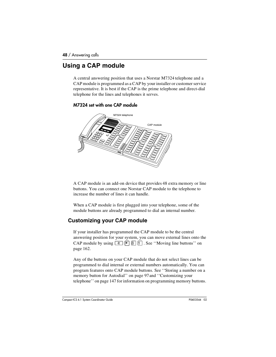 Using a cap module, Using a cap module 48, Customizing your cap module | Nortel Networks 6.1 User Manual | Page 48 / 278
