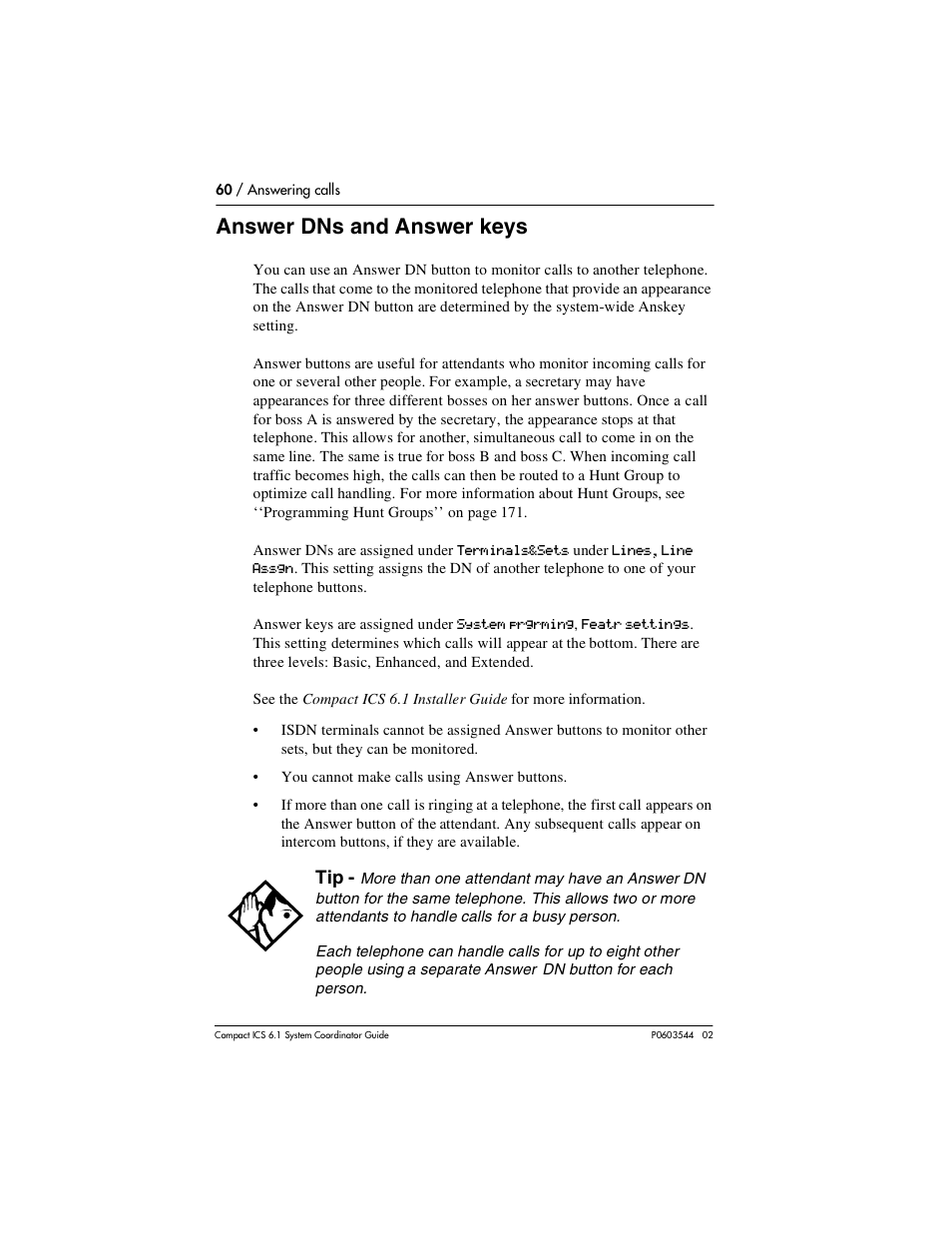 Answer dns and answer keys, Answer dns and answer keys 60 | Nortel Networks 6.1 User Manual | Page 60 / 278