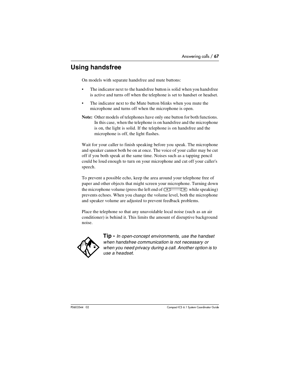 Using handsfree, Using handsfree 67 | Nortel Networks 6.1 User Manual | Page 67 / 278
