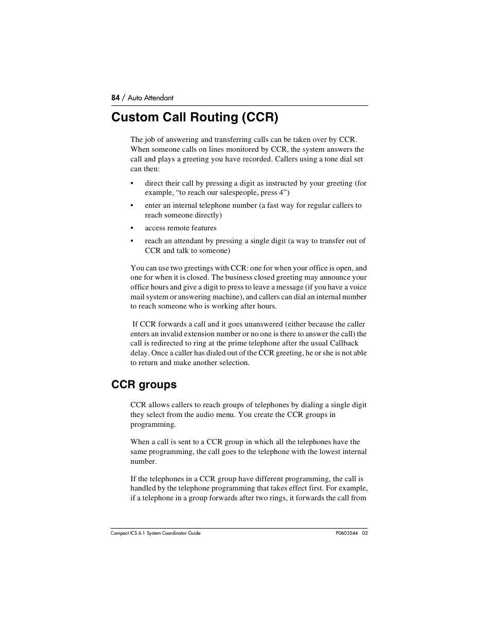 Custom call routing (ccr), Ccr groups, Custom call routing (ccr) 84 | Ccr groups 84 | Nortel Networks 6.1 User Manual | Page 84 / 278