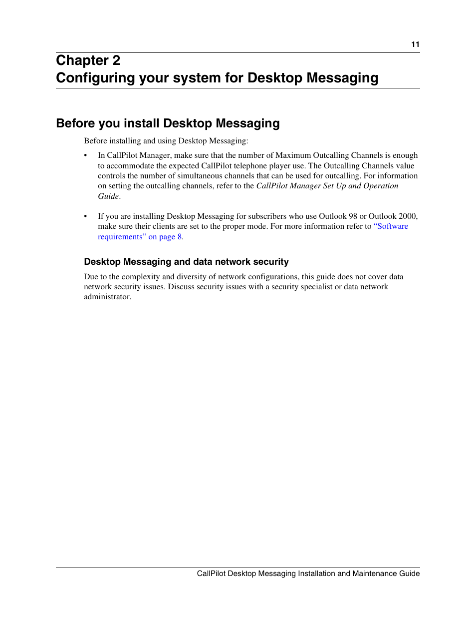 Chapter 2, Configuring your system for desktop messaging, Before you install desktop messaging | Desktop messaging and data network security | Nortel Networks Alteon Link Optimizer 150 User Manual | Page 11 / 68