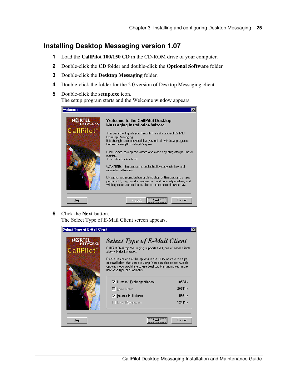 Installing desktop messaging version 1.07 | Nortel Networks Alteon Link Optimizer 150 User Manual | Page 25 / 68