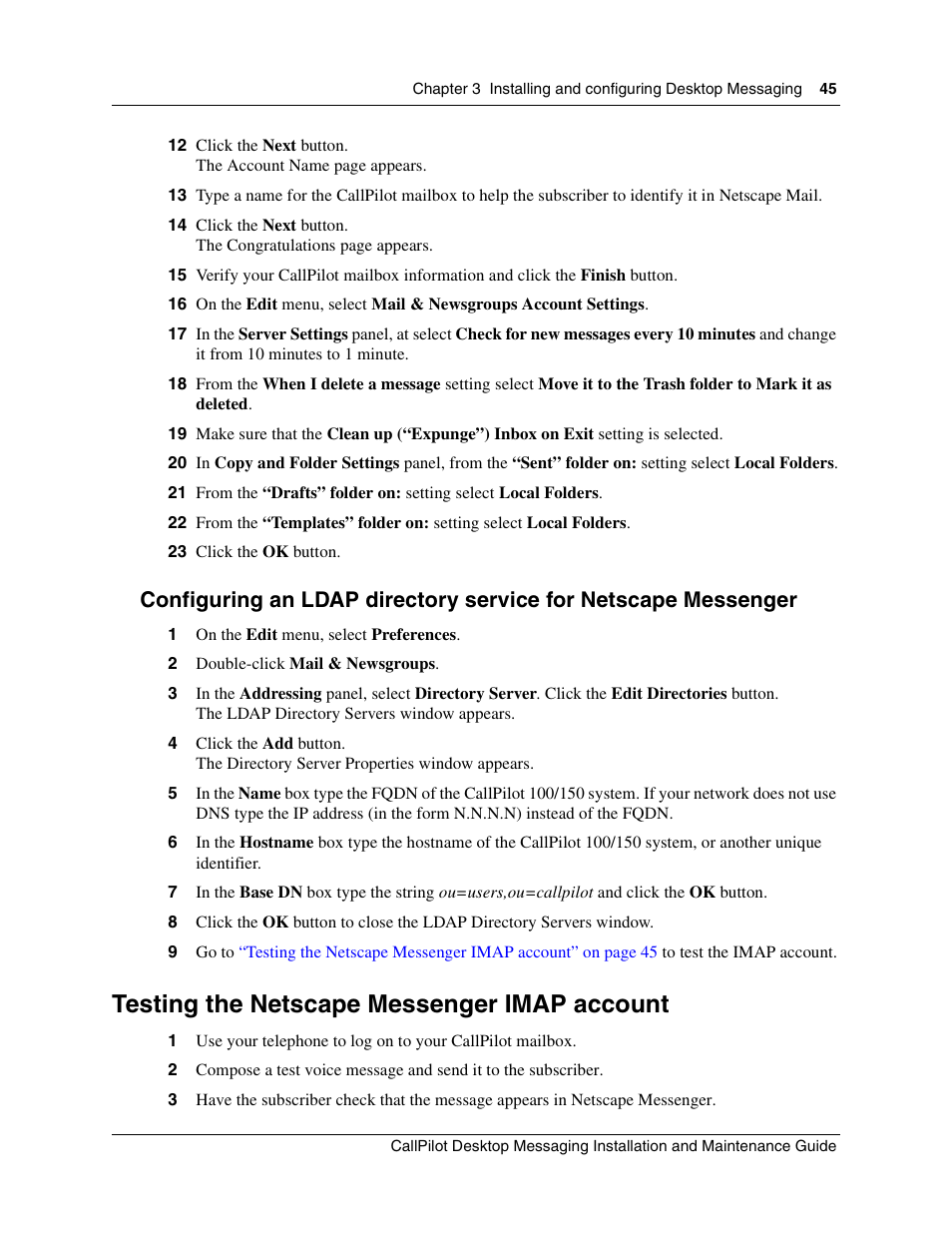 Testing the netscape messenger imap account | Nortel Networks Alteon Link Optimizer 150 User Manual | Page 45 / 68