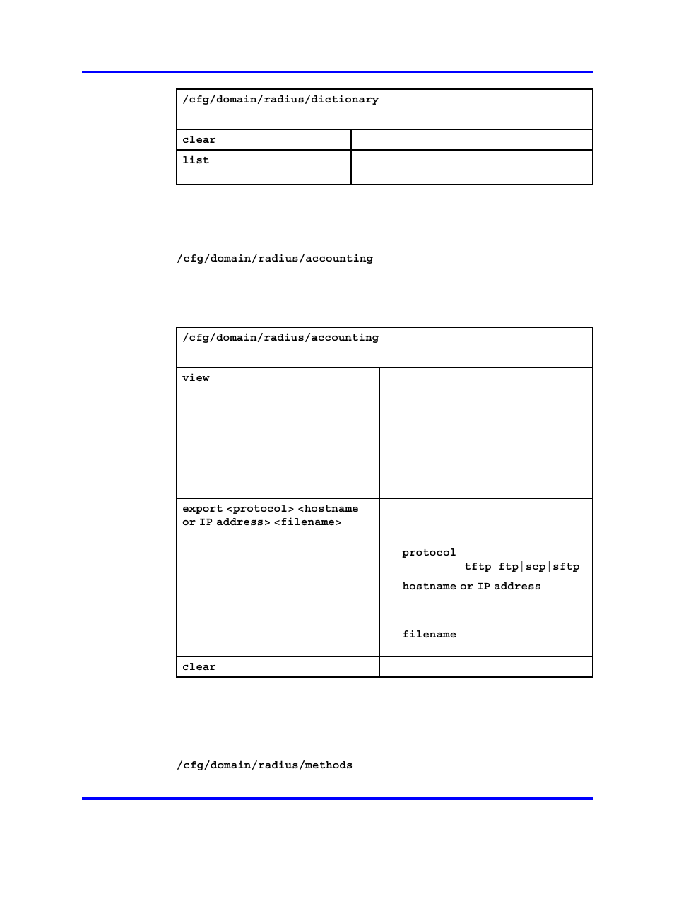 Configuration of the radius accounting, Configuration of the radius authentication methods | Nortel Networks 5500 series User Manual | Page 134 / 526