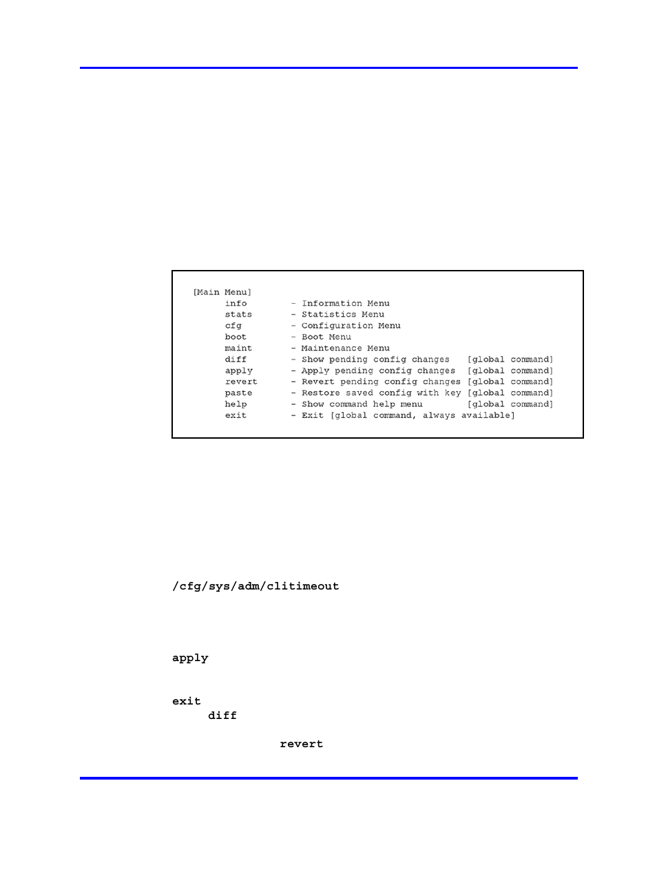 Cli main menu or setup, Command line history and editing, Idle timeout | Nortel Networks 5500 series User Manual | Page 383 / 526