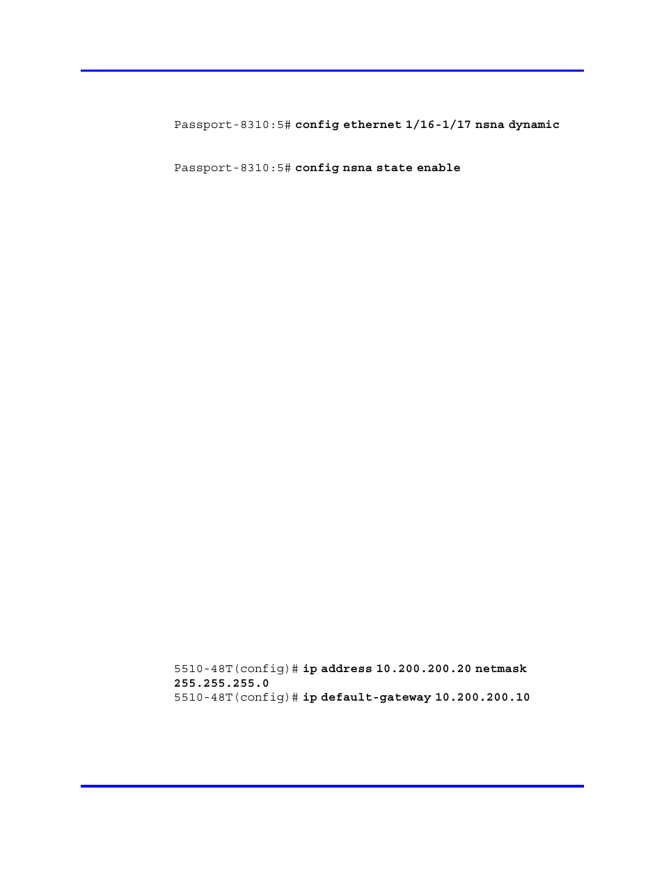 Enabling nsna globally, Configure the ethernet routing switch 5510, Steps | Setting the switch ip address, Configuring ssh | Nortel Networks 5500 series User Manual | Page 395 / 526