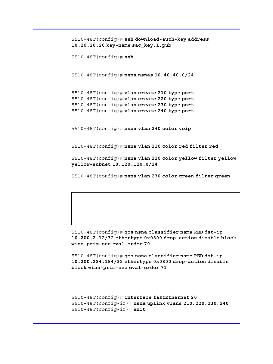 Configuring the nortel snas pvip subnet, Creating port-based vlans, Configuring the voip vlans | Configuring the red, yellow, and green vlans, Configuring the login domain controller filters, Configuring the nsna ports | Nortel Networks 5500 series User Manual | Page 396 / 526