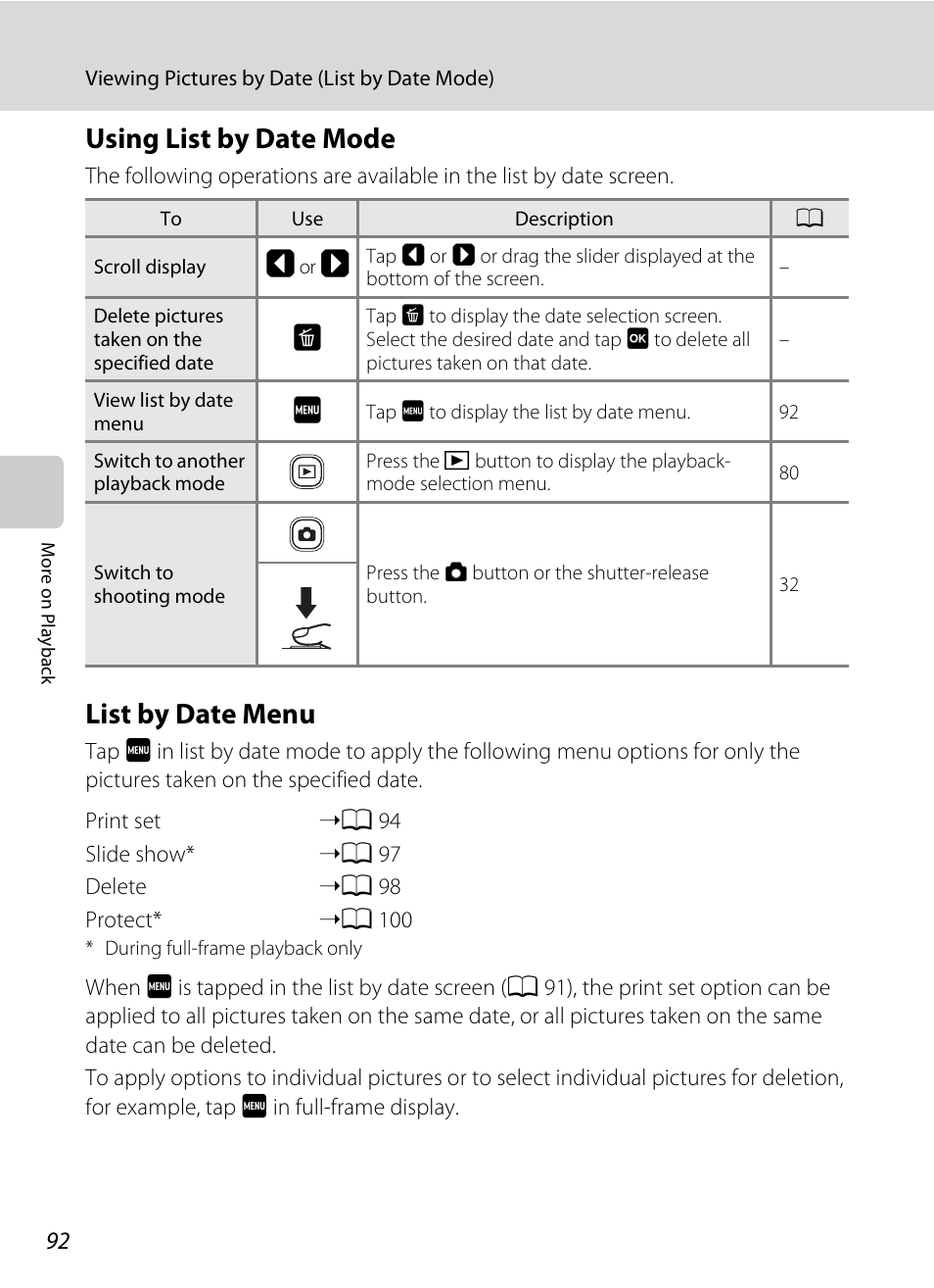 Using list by date mode, List by date menu, Using list by date mode list by date menu | A 92) | Nortel Networks S4000 User Manual | Page 104 / 196